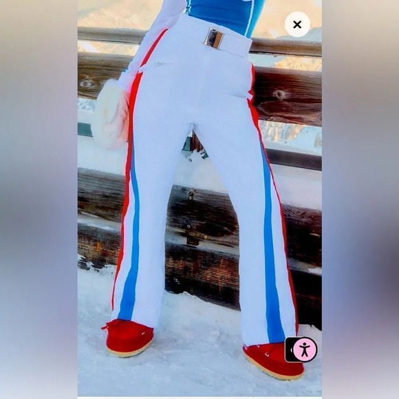 NEW- PRETTYLITTLETHING SKI White and Red Fit And Flare Pants